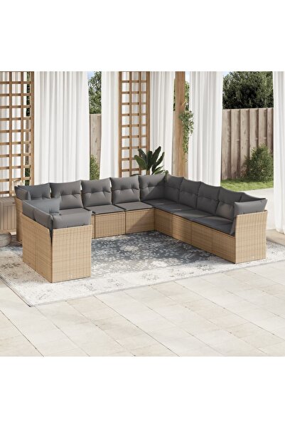 vidaxl Set canapele de gradina cu perne, 11 piese, bej, poliratan
