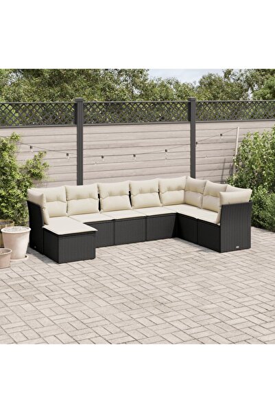 vidaxl Set mobilier de gradina cu perne, 8 piese, negru, poliratan