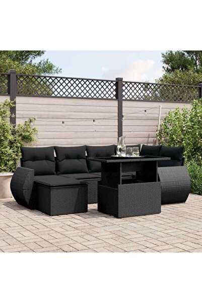 vidaxl Set canapele de gradina cu perne, 7 piese, negru, poliratan