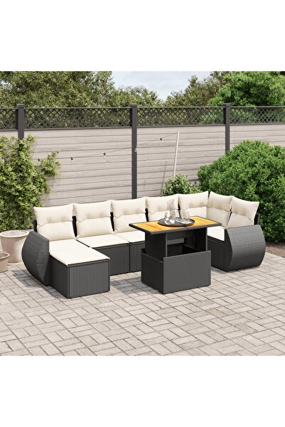 vidaxl Set mobilier de gradina cu perne, 8 piese, negru, poliratan