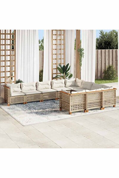 vidaxl Set canapele de gradina cu perne, 10 piese, bej, poliratan