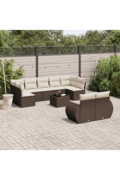 vidaxl Set canapele de gradina cu perne, 10 piese, maro, poliratan