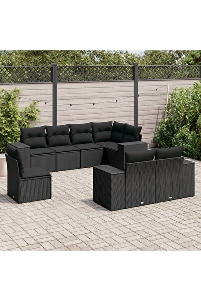 vidaxl Set mobilier de gradina cu perne, 8 piese, negru, poliratan