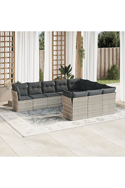 vidaxl Set canapele de gradina cu perne 10 piese gri deschis poliratan