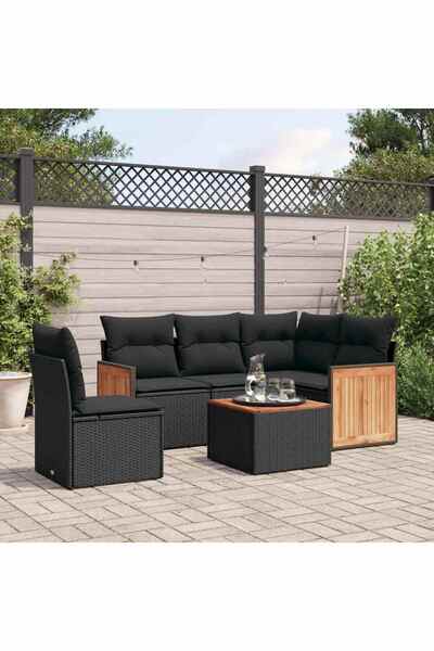 vidaxl Set mobilier de gradina cu perne, 6 piese, negru, poliratan
