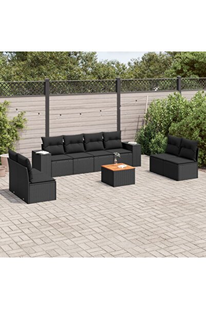 vidaxl Set mobilier de gradina cu perne, 9 piese, negru, poliratan