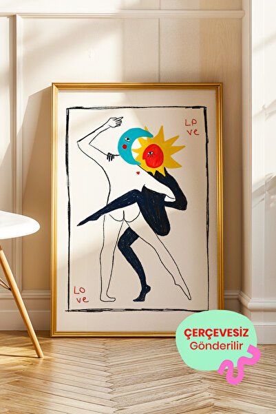 ArtDropsco Ay ve Güneş Figürlü Minimal Soyut Poster Sanatsal Duvar Dekoru Çer...