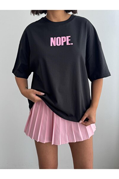 CrepTekstil Дамска тениска Crep с надпис  "Nope ", овърсайз, 100% памук, черна