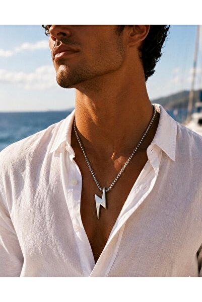 Açıkmeşe Ev Yaşam Ürünleri Stainless Steel Lightning Figure Necklace Minimal ...