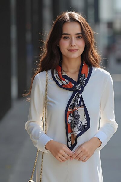 Papuçsepeti Shoe Basket Silky Stylish Tie-Form Women's Scarf with Noble Horse...