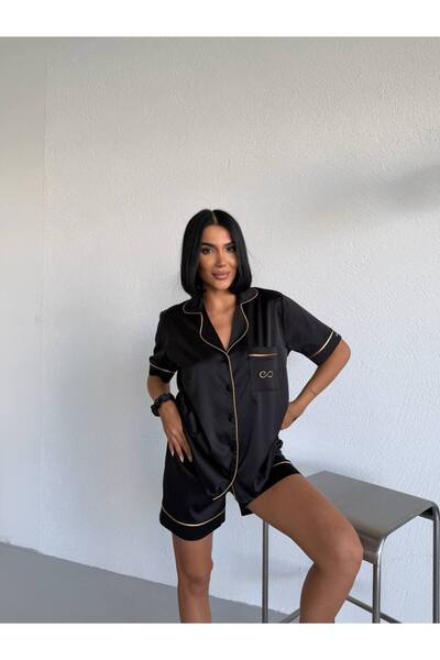 BONYVA BELLA BOUTİQUE Women's High Quality Satin Shorts Pajama Set