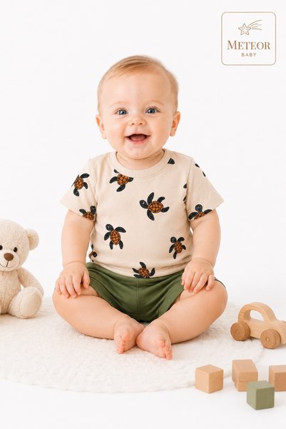 METEOR BABY Baby Boy Set Turtle Patterned Shorts and Top Set