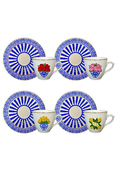Vivas Blue Blanc Karışık 4'lü Kahve Fincanı Seti