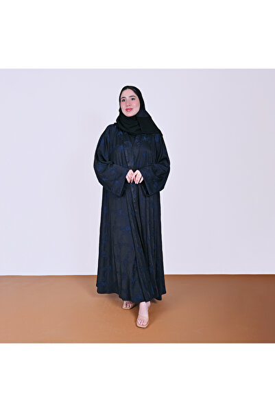 HAWRAA ABAYA عباية لف كلوش وكم واسع بقماش صيفي منقش بزهور كحلية