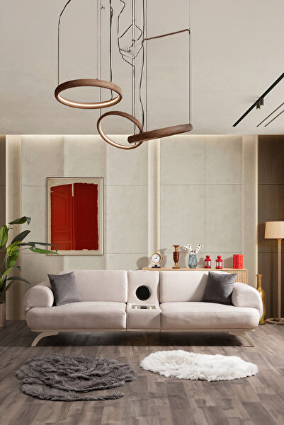 İYENA HOME LİVİNG June Mekanizmalı Ses Sistemli 3'lü Koltuk Krem