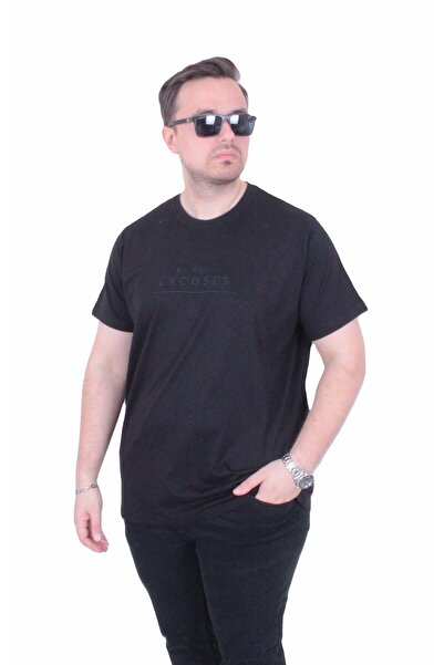 MocGrande Men's Oversize Crew Neck T-Shirt Excuses 26130 Black