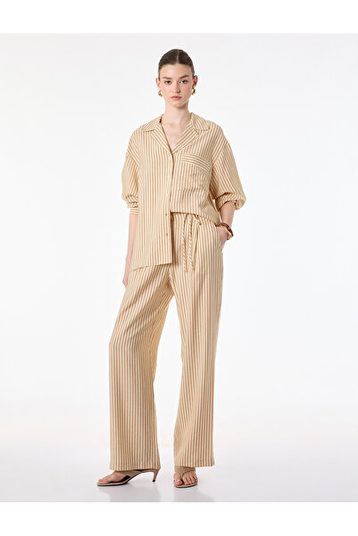 Koton Viscose Fabric Comfortable Fit Pocketed Long Sleeve Striped Shirt