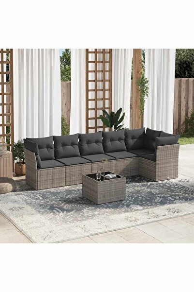 vidaxl 7-piece garden sofa set with cushions, grey, polyrattan