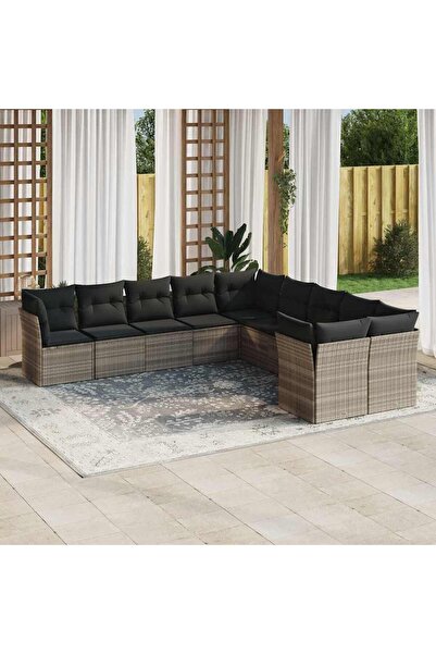 vidaxl Set canapele de gradina cu perne 10 piese gri deschis poliratan