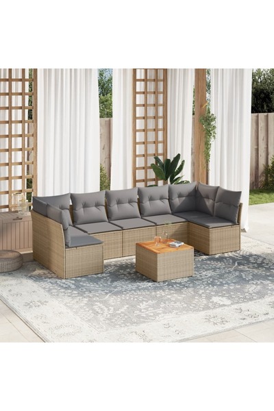 vidaxl Set canapele de gradina, 8 piese, cu perne, bej, poliratan