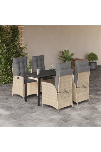 vidaxl Set mobilier de gradina cu perne, 5 piese, bej, poliratan