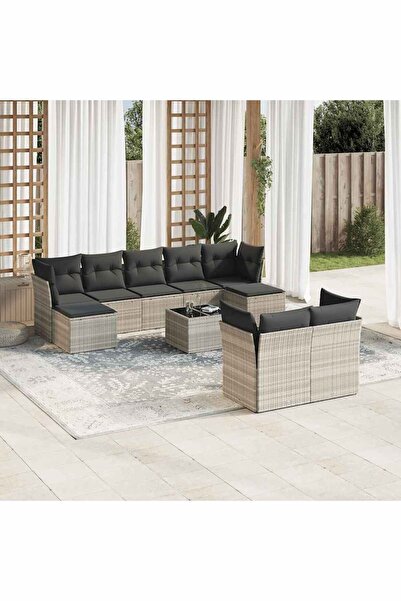 vidaxl Set canapele de gradina cu perne 10 piese gri deschis poliratan