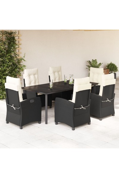 vidaxl Garden furniture set with cushions, 7 pieces, black, polyrattan