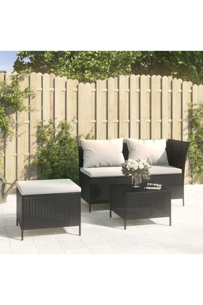 Concept Set mobilier de grădină cu perne, 3 piese, negru, poliratan