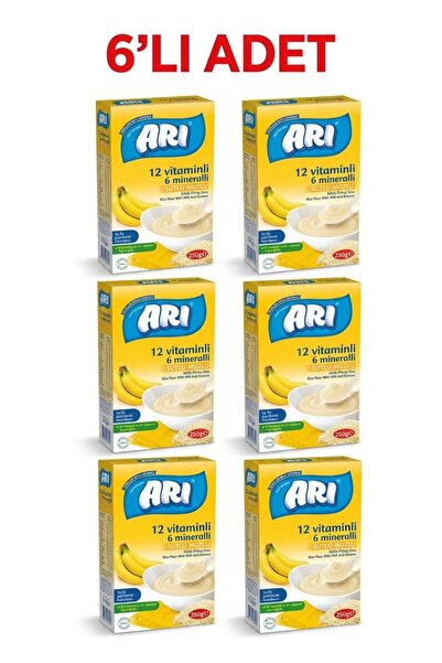 Arı Mama 6LI SÜTLÜ MUZLU PİRİNÇ UNU 250GR 12 VİTAMİNLİ 6 MİNERALLİ 6LI SET
