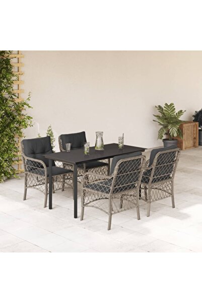 vidaxl Set mobilier de gradina cu perne, 5 piese gri deschis poliratan