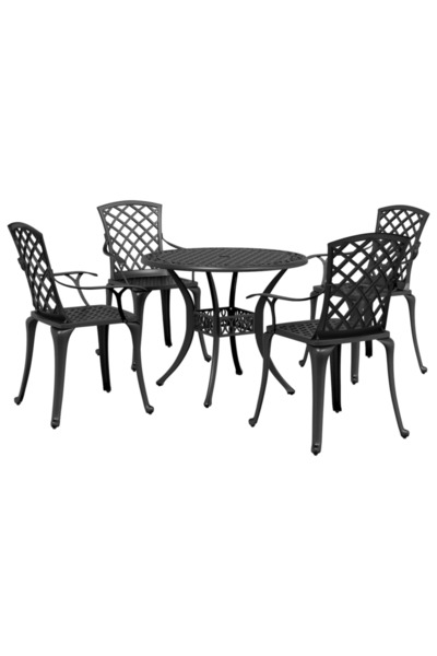 vidaxl Set mobilier de gradina, 5 piese, negru, aluminiu turnat