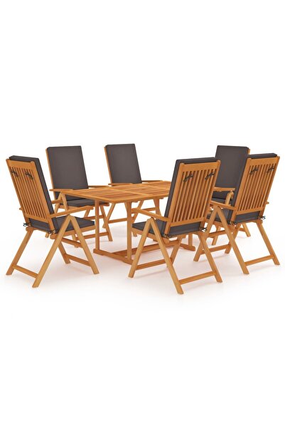 vidaxl Set mobilier de gradina cu perne gri, 7 piese, lemn masiv tec