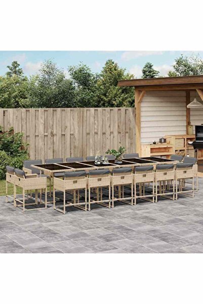 vidaxl Set mobilier gradina cu perne, 17 piese bej combinat poliratan