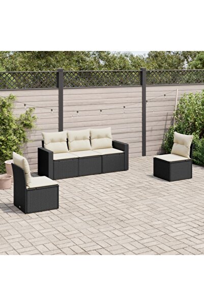 vidaxl Set mobilier de gradina cu perne, 5 piese, negru, poliratan