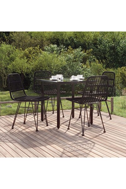 vidaxl Set mobilier de gradina, 5 piese, negru, poliratan