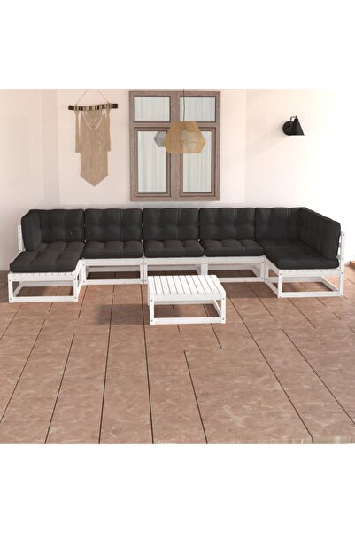 vidaxl Set mobilier de gradina cu perne, 8 piese, lemn masiv de pin