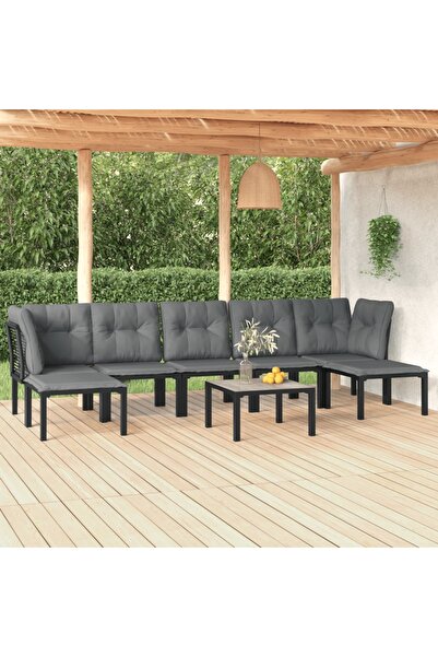 vidaxl Set È™ezlonguri de gradina, 8 piese, negru È™i gri, poliratan
