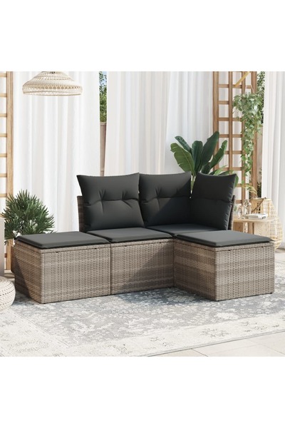 vidaxl Set canapea de gradina cu perne, 4 piese, gri deschis poliratan