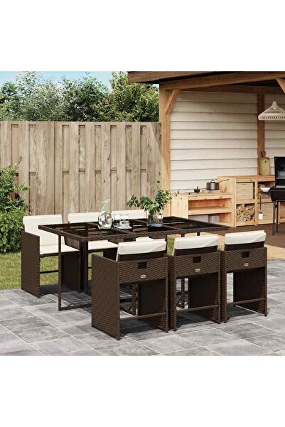 vidaxl Set mobilier de gradina cu perne, 7 piese, maro, poliratan