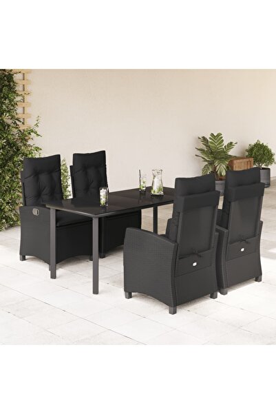 vidaxl Garden furniture set with cushions, 5 pieces, black, polyrattan