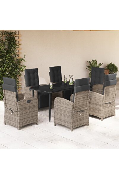 vidaxl Set mobilier de gradina cu perne, 7 piese, gri, poliratan