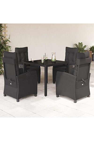 vidaxl Set mobilier de gradina cu perne, 5 piese, negru, poliratan