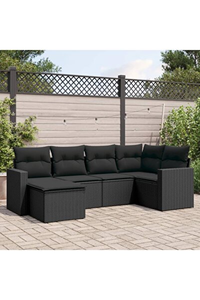vidaxl Set mobilier de gradina cu perne, 6 piese, negru, poliratan
