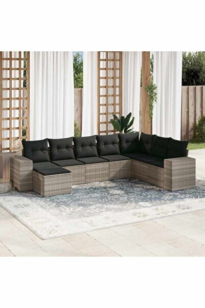 vidaxl Garden furniture set with cushions, 8 pieces, light grey polyrattan