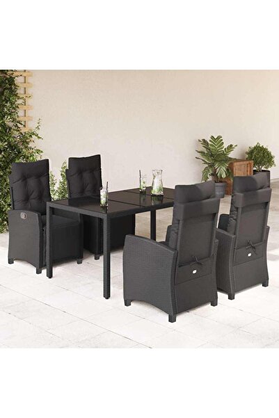 vidaxl Set mobilier de gradina cu perne, 5 piese, negru, poliratan
