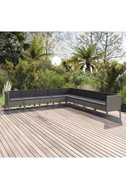 vidaxl Set mobilier de gradina cu perne, 9 piese, gri, poliratan