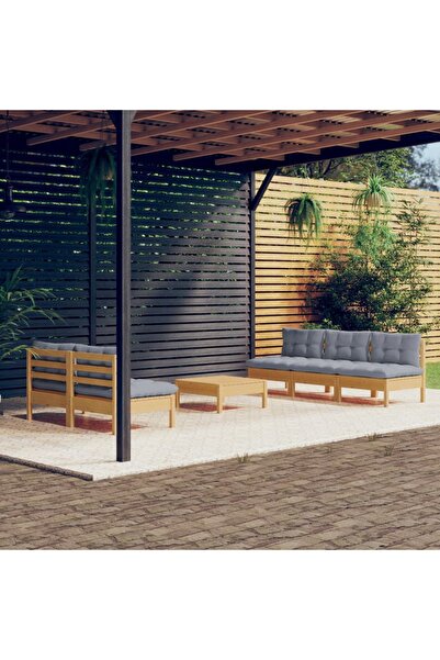vidaxl Set mobilier gradina cu perne gri, 6 piese, lemn de pin