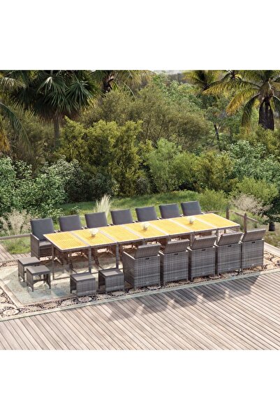vidaxl Set mobilier de gradina cu perne, 19 piese, gri, poliratan