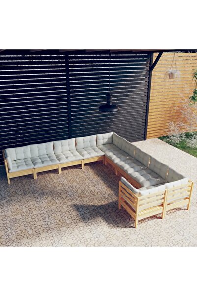vidaxl Set mobilier gradina cu perne crem, 10 piese, lemn de pin