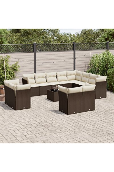 vidaxl Set canapele de gradina cu perne, 13 piese, maro, poliratan